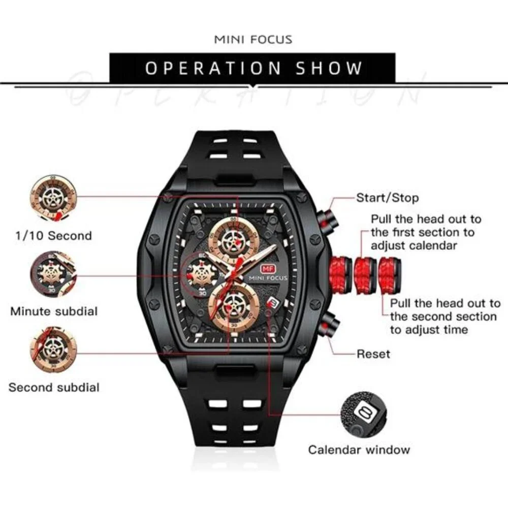 Mens Casual Wrist Watch Chronograph Waterproof Luminous Silicone Band Watch